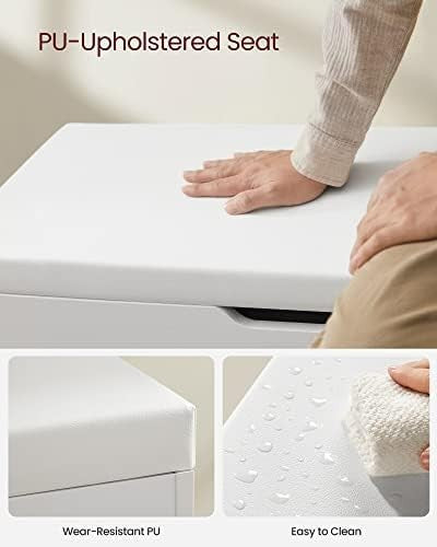 White Shoe Storage Bench with Cushion 3 Compartments Hidden Seat Shelves