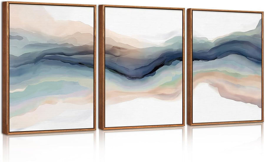 3 Piece Modern Wave Abstract Canvas Wall Art 30x40 cm Framed