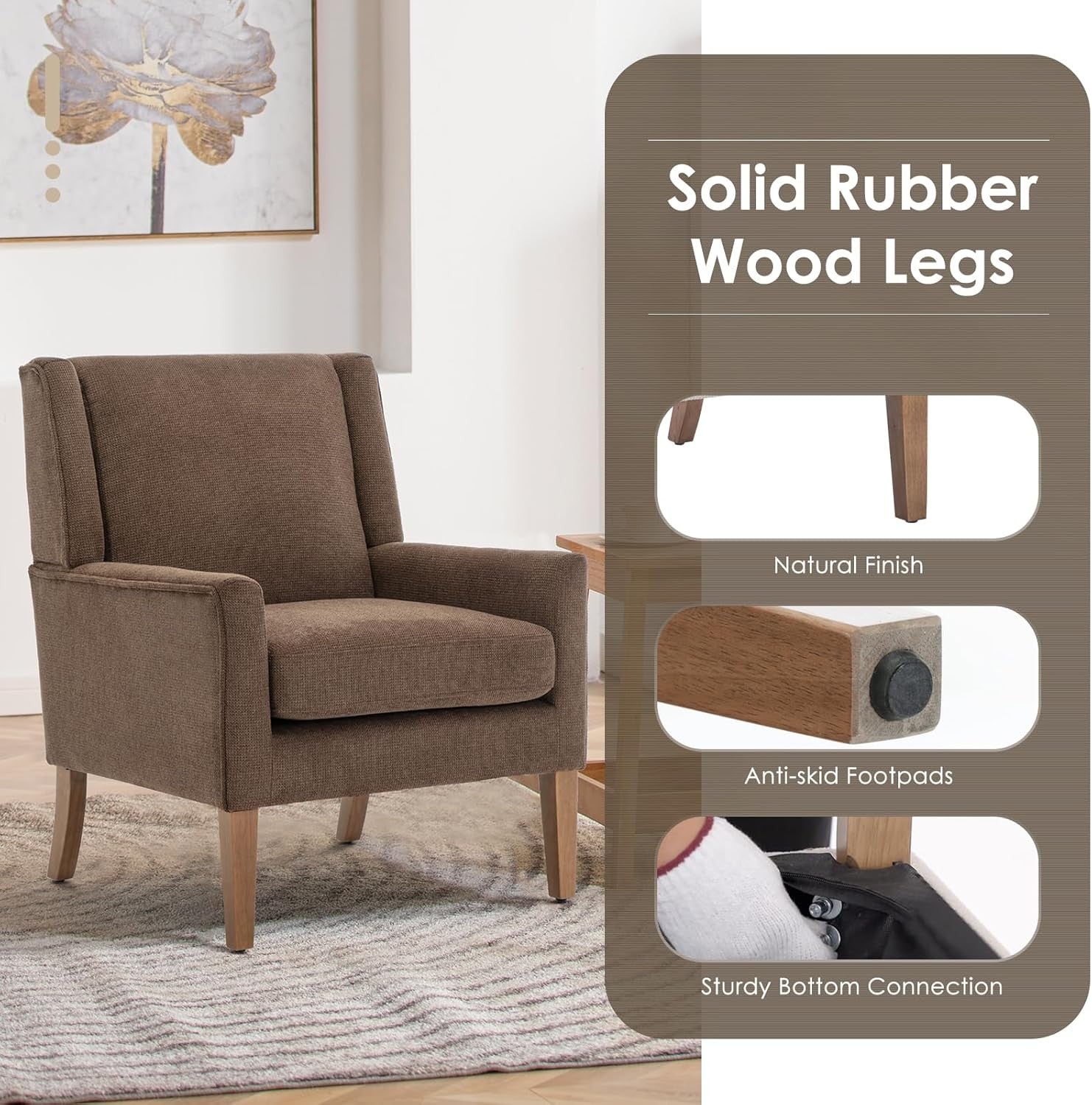 Brown Wingback Accent Armchair Upholstered Lounge Wood Legs