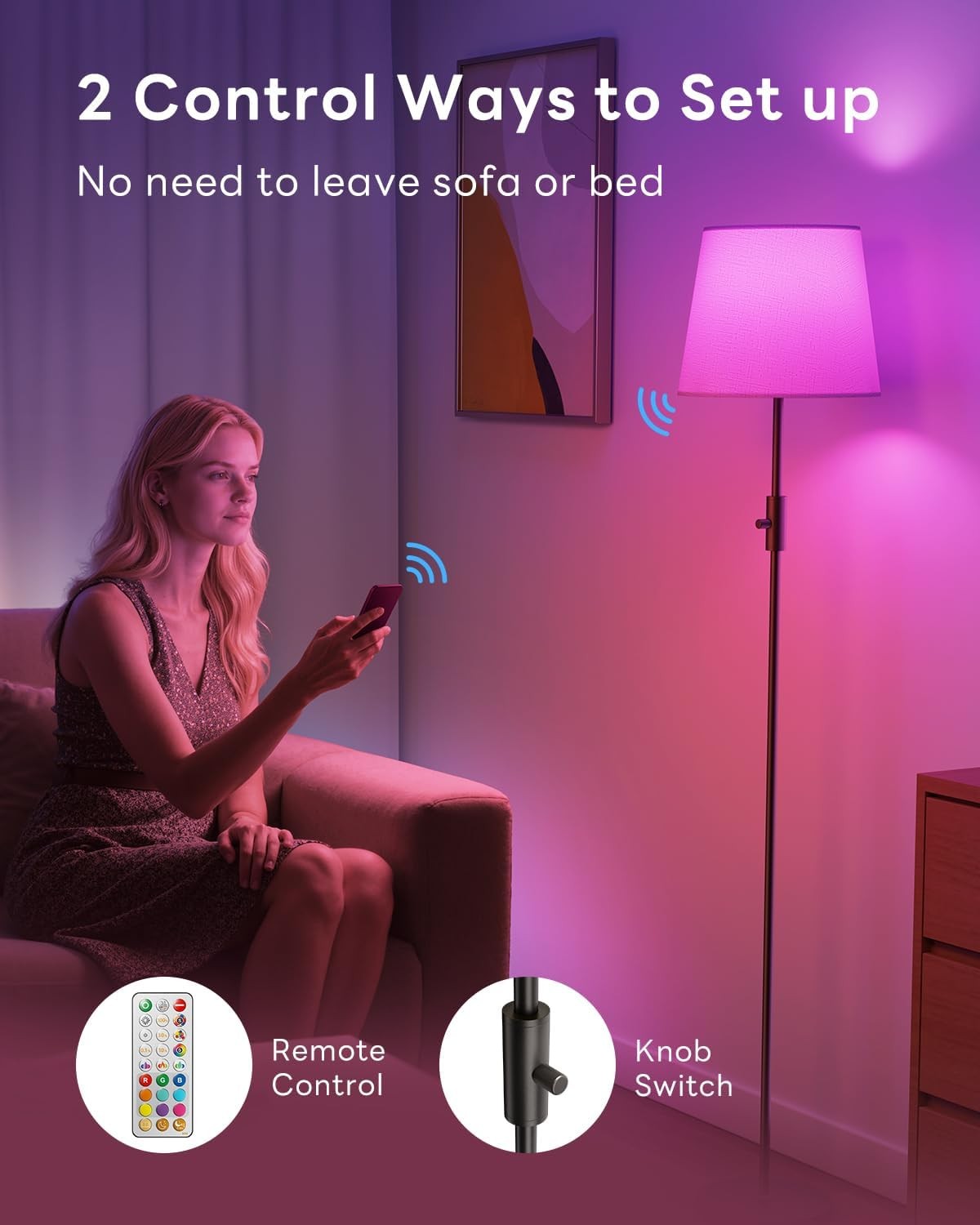 Dimmable LED Floor Lamp RGB Colour Changing Remote Control Tall Reading Light