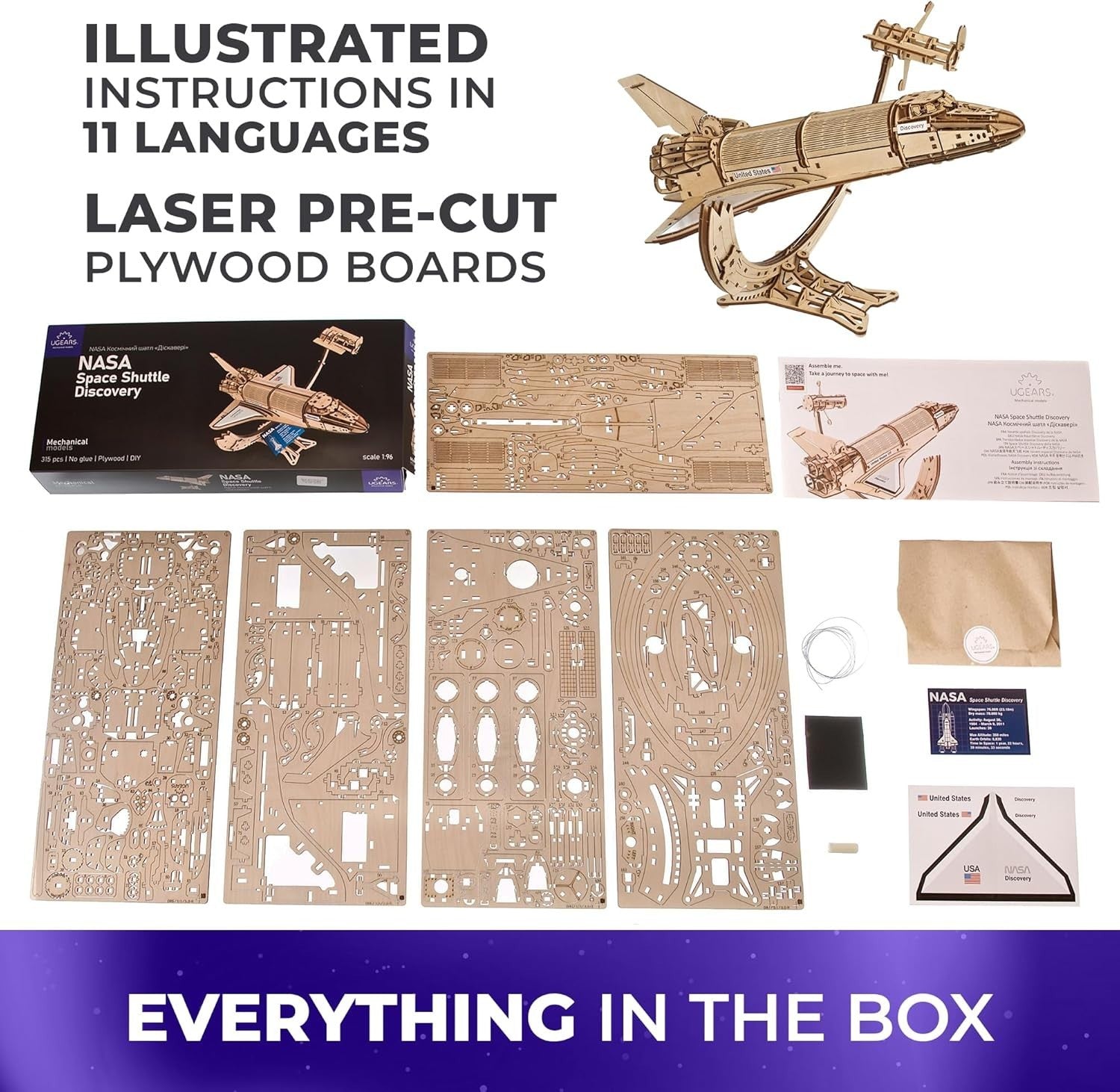 Space Shuttle 3D Wooden Puzzle Telescope Model Kit STEM Craft