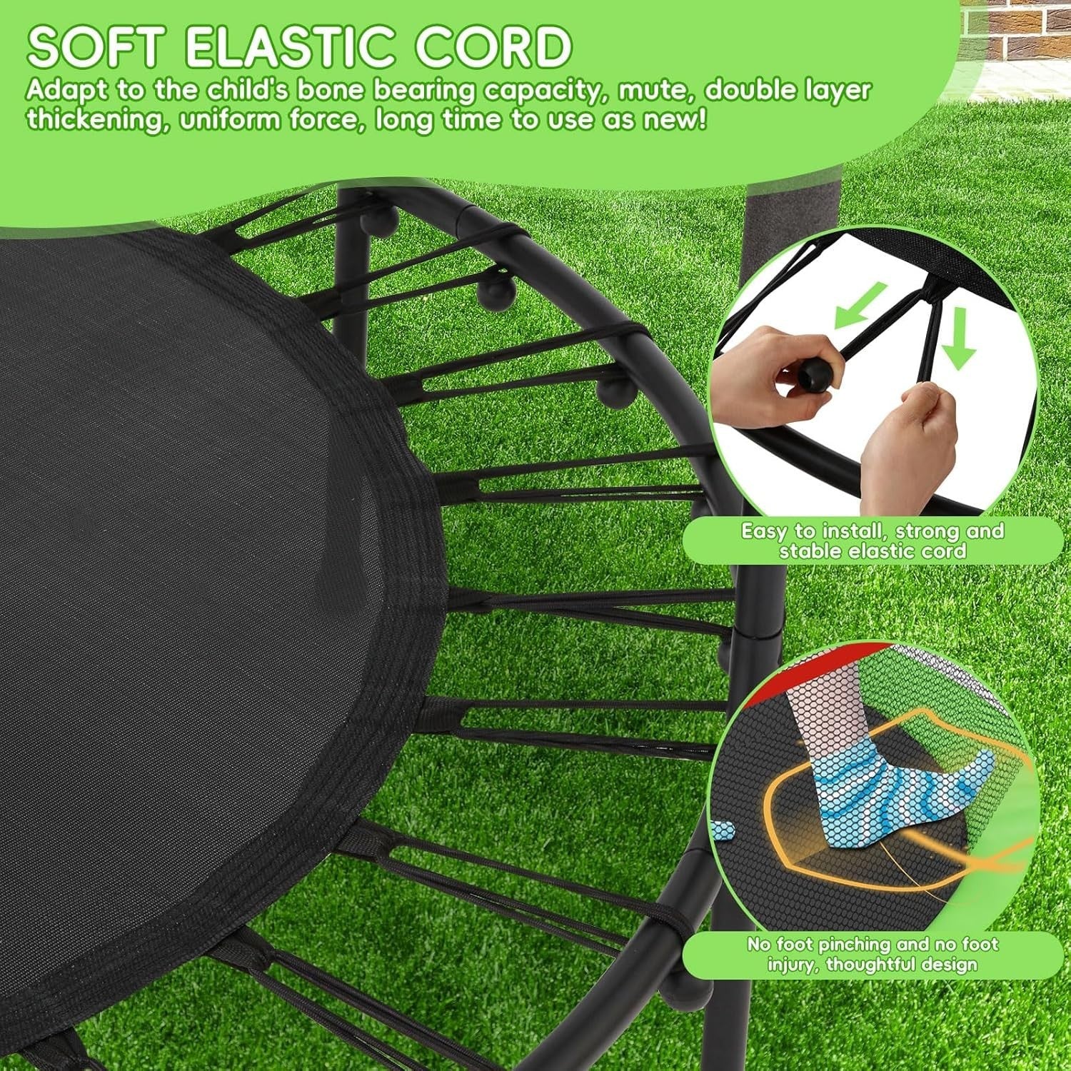 140cm Kids Trampoline with Safety Net Indoor Outdoor Toddler Green