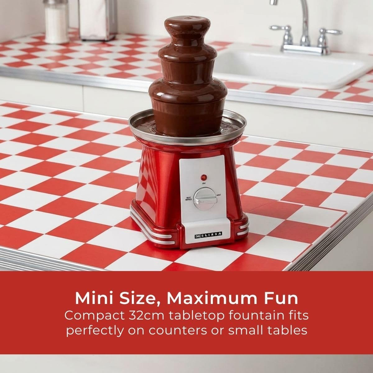 Retro Chocolate Fountain 3 Tier Dessert Fondue Machine 32cm Red