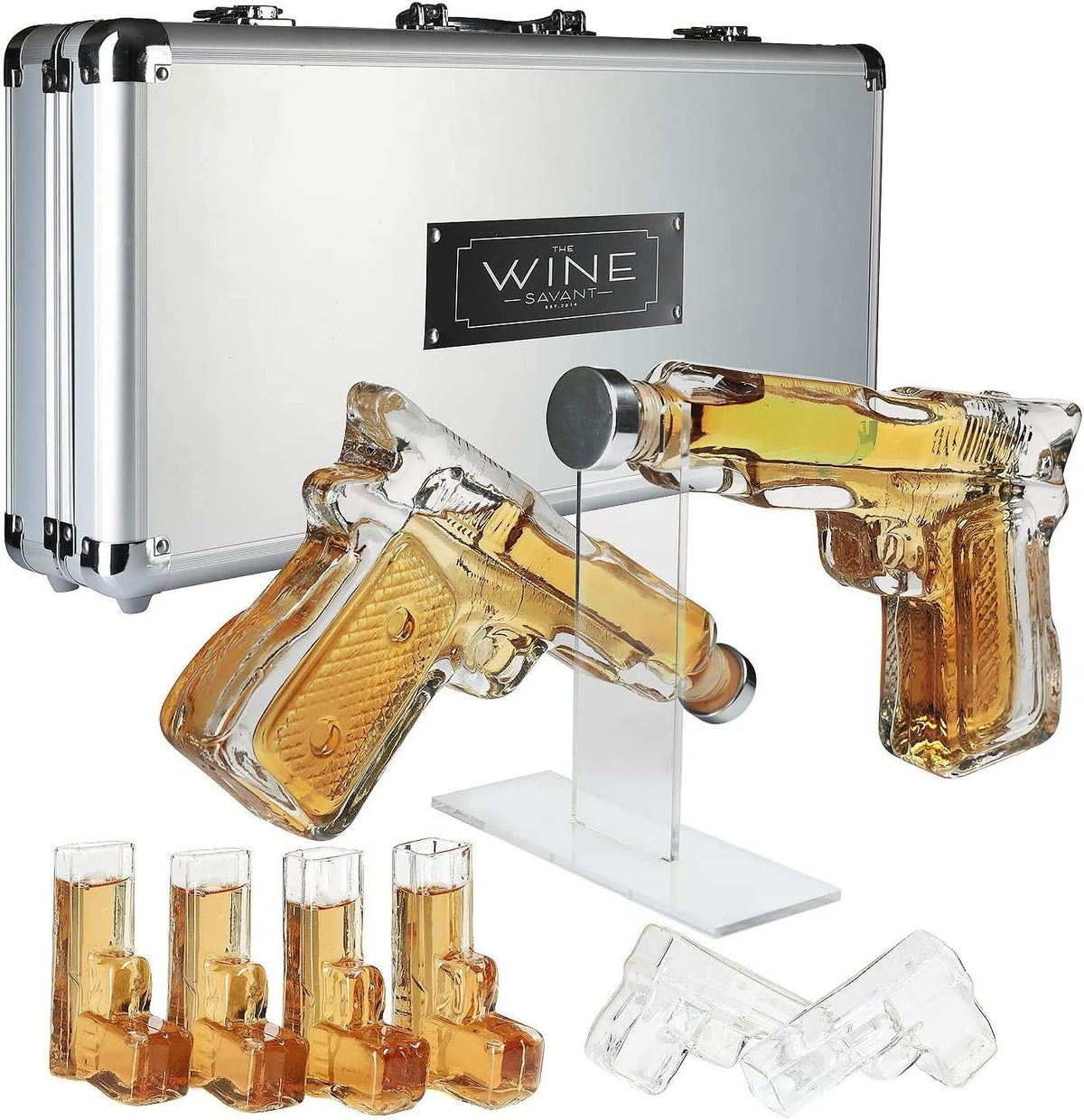 Pistol Whiskey Decanter Set with Shot Glasses & Case | 300ml Gun Design