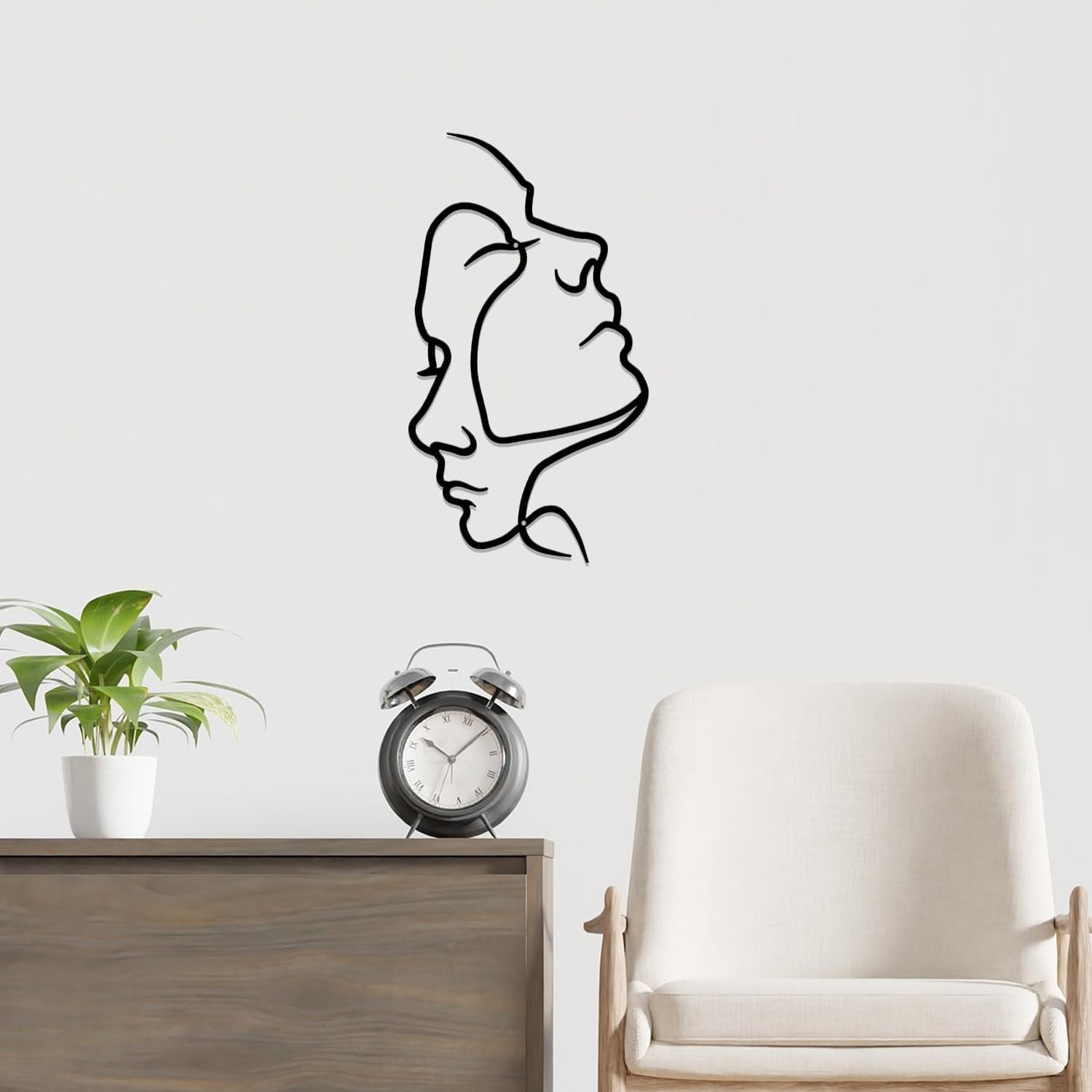 Metal Couple Wall Art Black Minimalist Line Drawing Sculpture 15"x8"