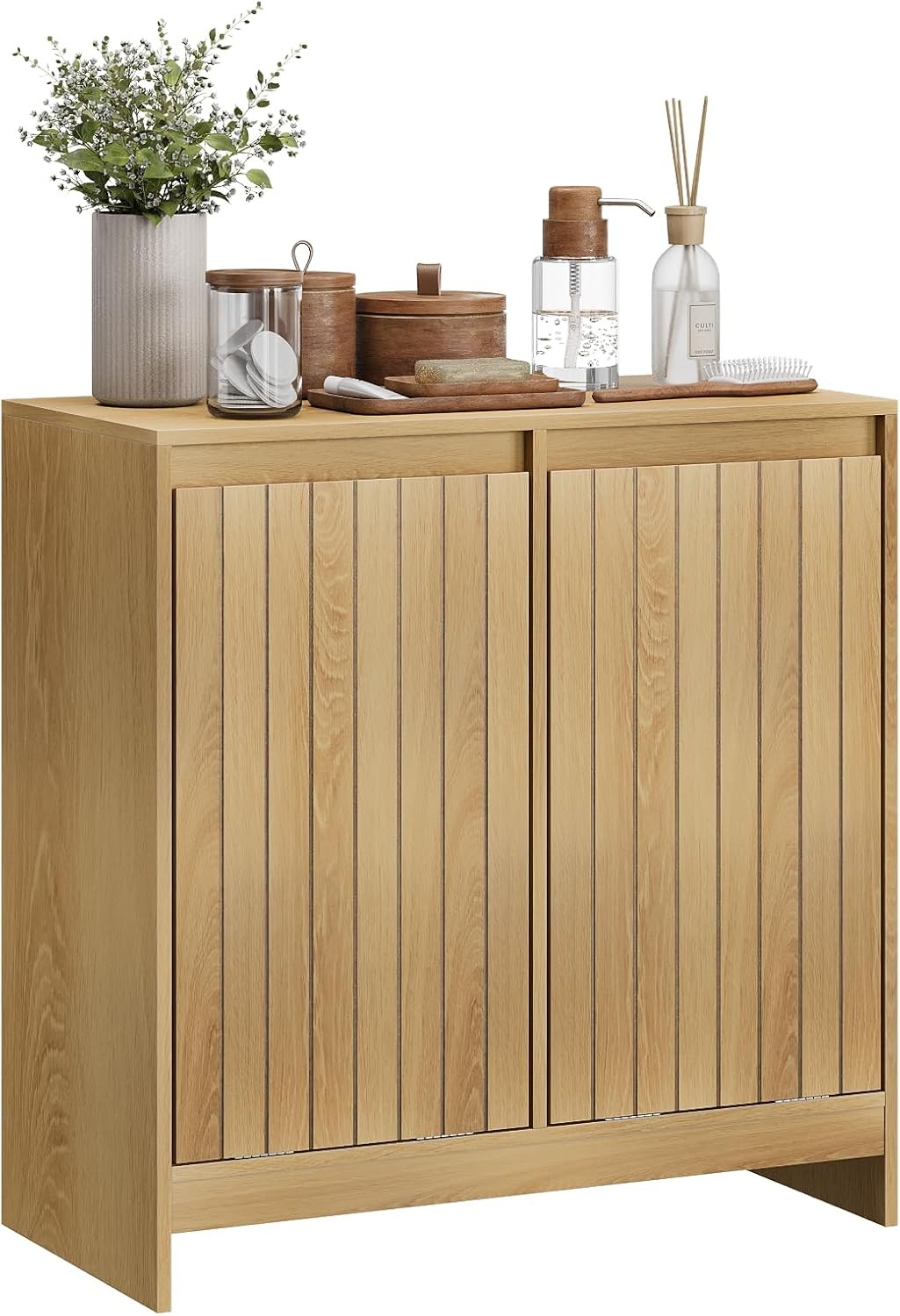 Double Tilt Out Laundry Cabinet with 2 Baskets Wooden Bathroom Storage
