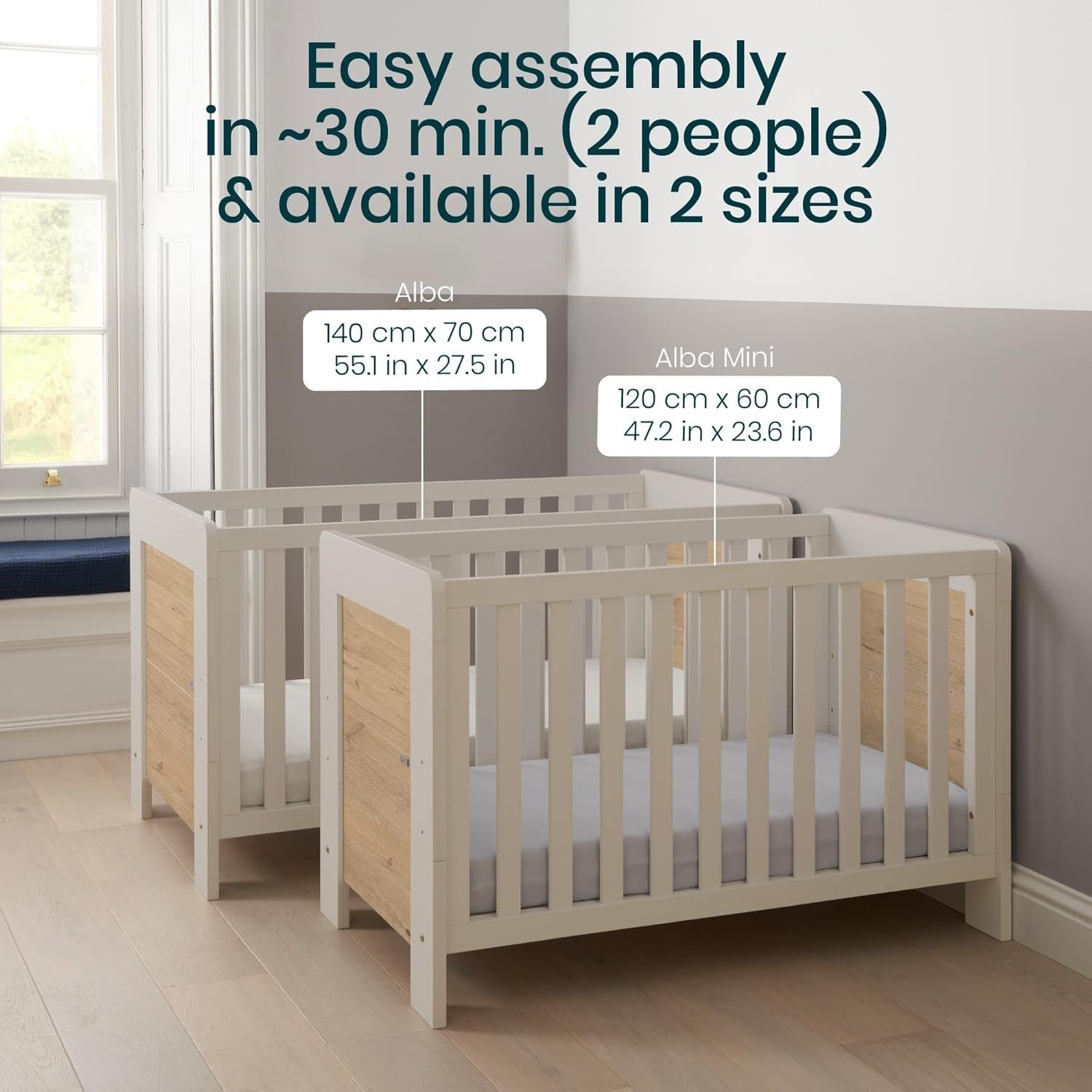 Bed Crib Toddler Day Bed Adjustable Base Wooden Convertible Cot Oak