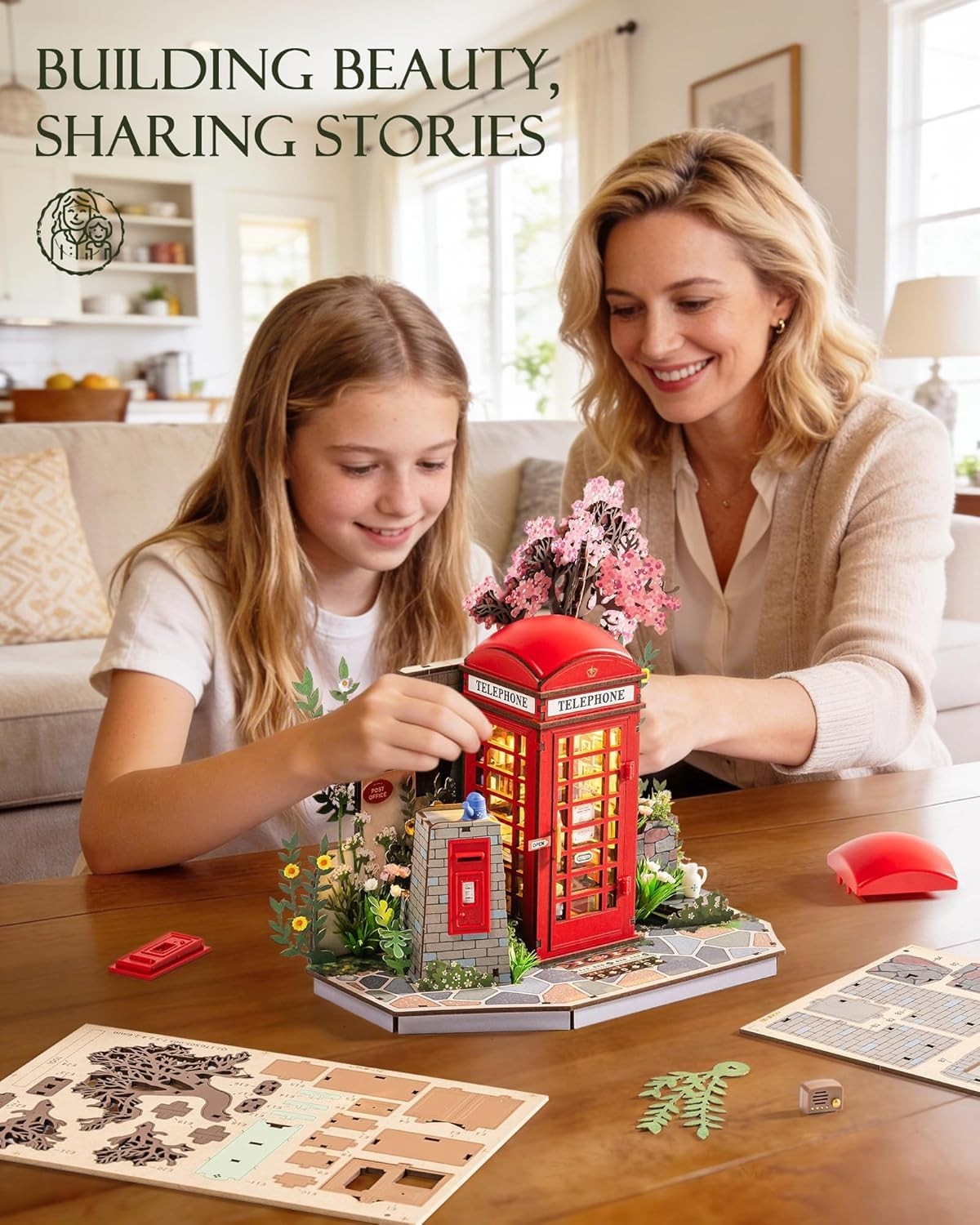 3D Wooden Telephone Box Book Nook Kit LED Miniature Library Decor