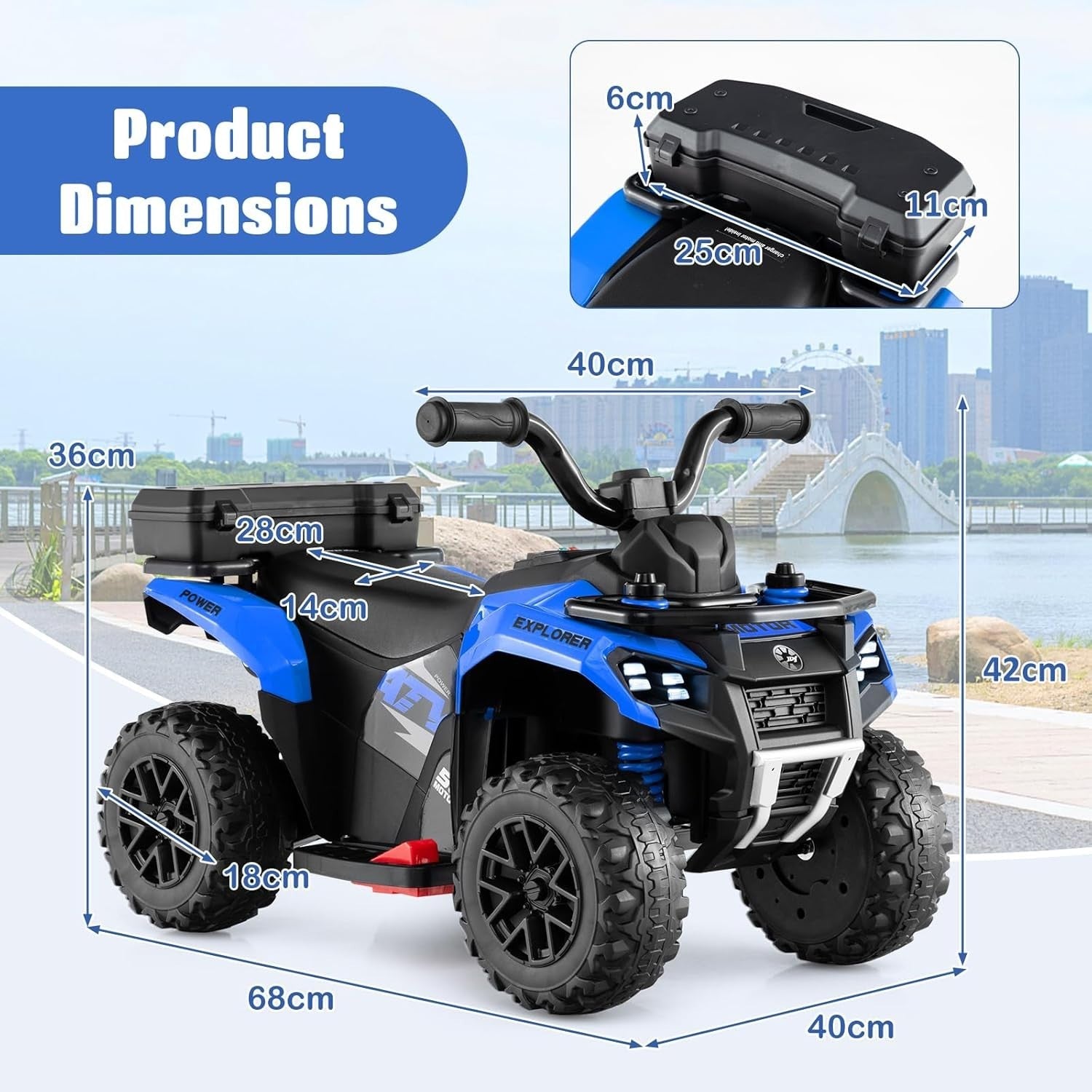 Kids Electric Quad Bike 6V Ride On ATV LED Lights Music Blue 20kg