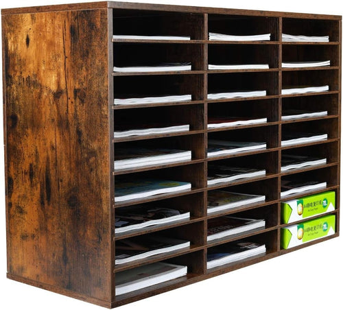 27 Compartment Wood Desk Organizer A4 File Tray Mail Sorter Office Storage