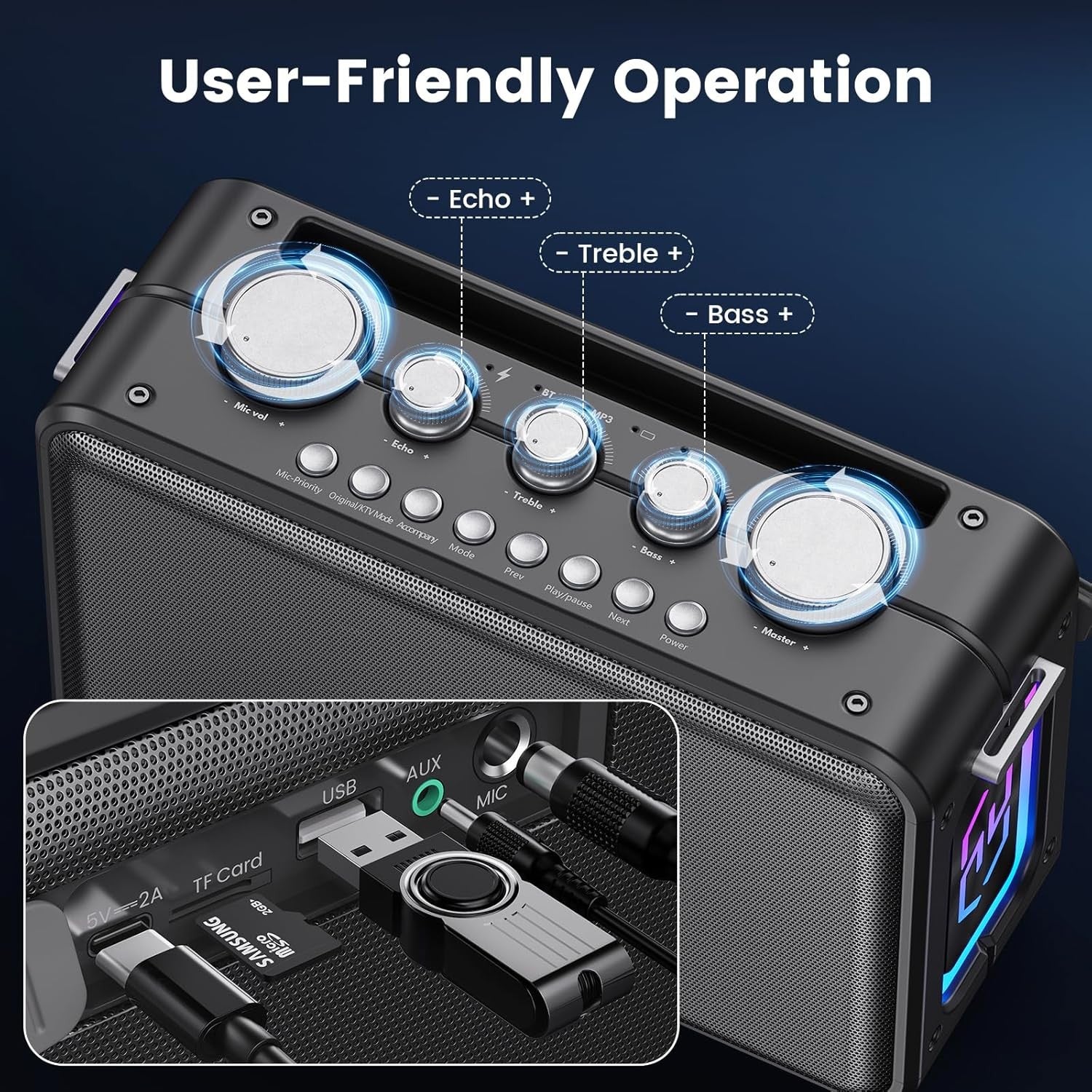 Bluetooth 5.3 Karaoke Machine 2 Wireless Mics Portable PA