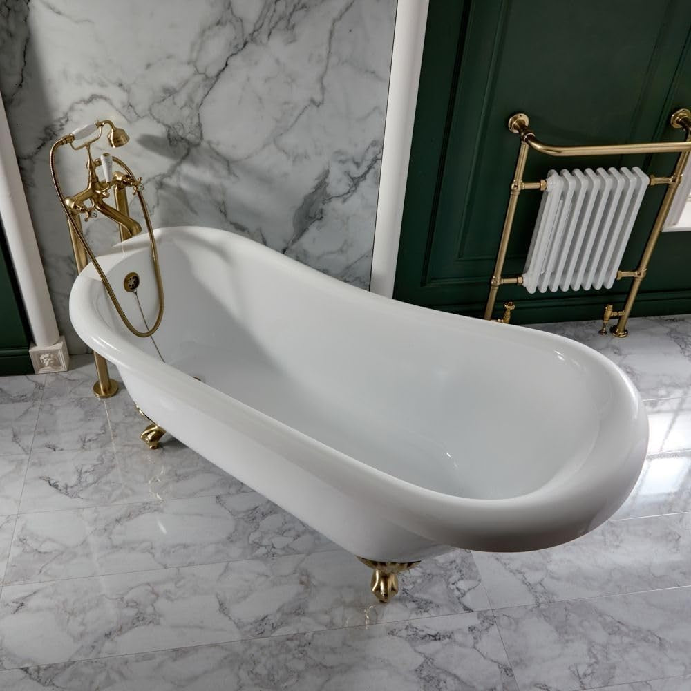 1710x740mm Freestanding Slipper Bath White Acrylic with Copper Ball Claw Feet