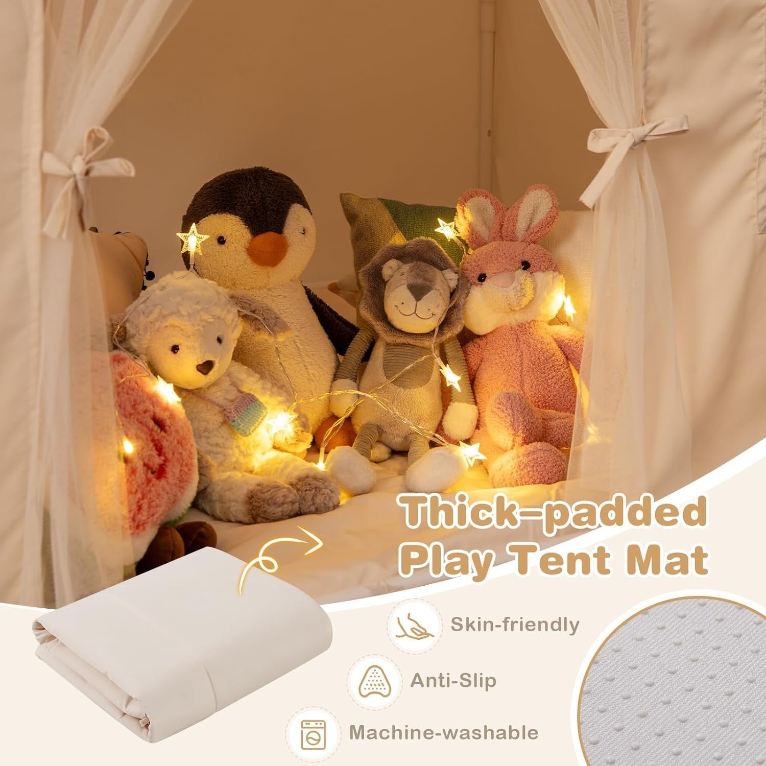 Kids Castle Playhouse Tent Indoor Outdoor w Lights Non Slip Mat Flags
