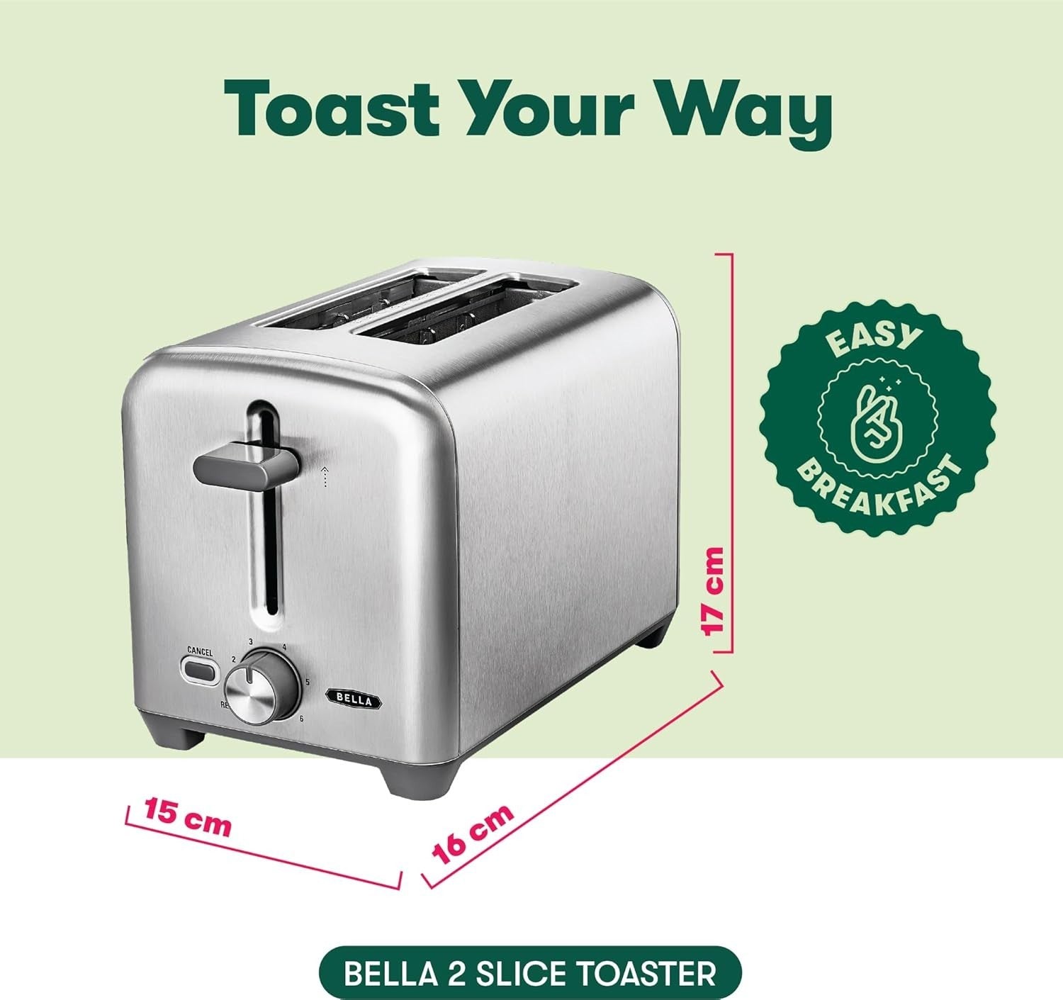 2-Slice Toaster Wide Slots Bagel & Bread Stainless Steel Compact