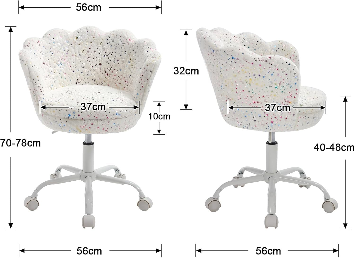 Kids Swivel Desk Chair Height Adjustable Velvet Upholstered Study Seat White