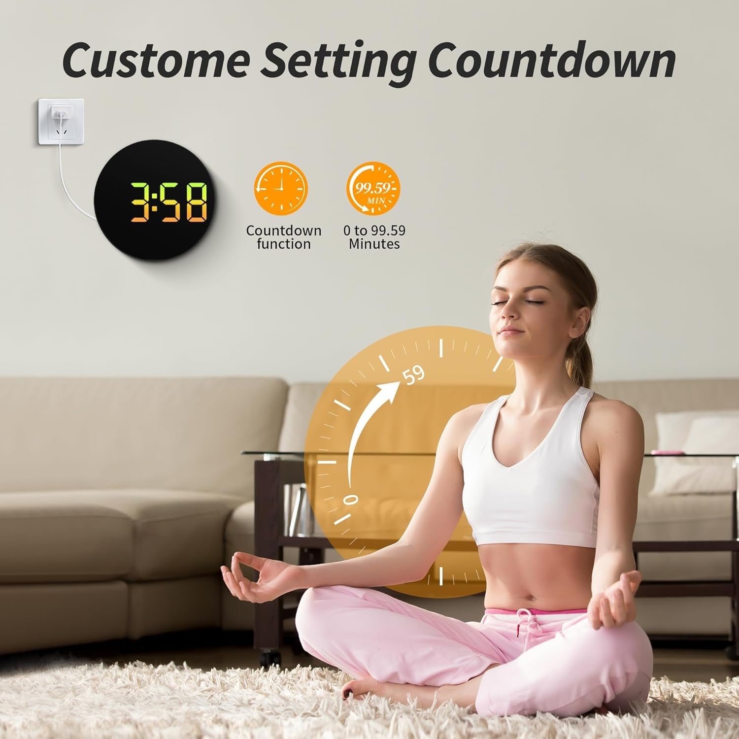 Large LED Digital Wall Clock RGB Timer Seconds Temp Date Remote Display
