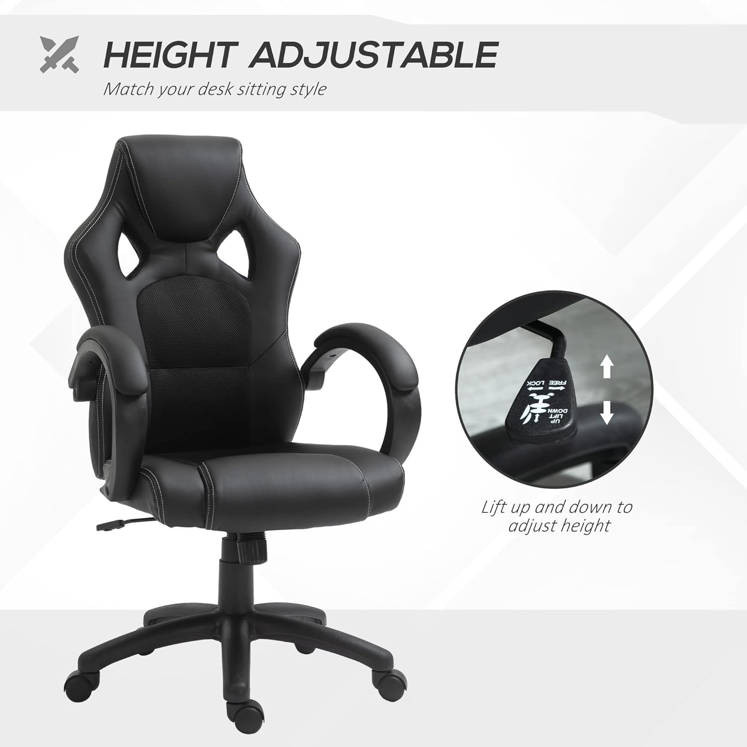 Gaming Chair Racing Style Swivel Faux Leather Desk