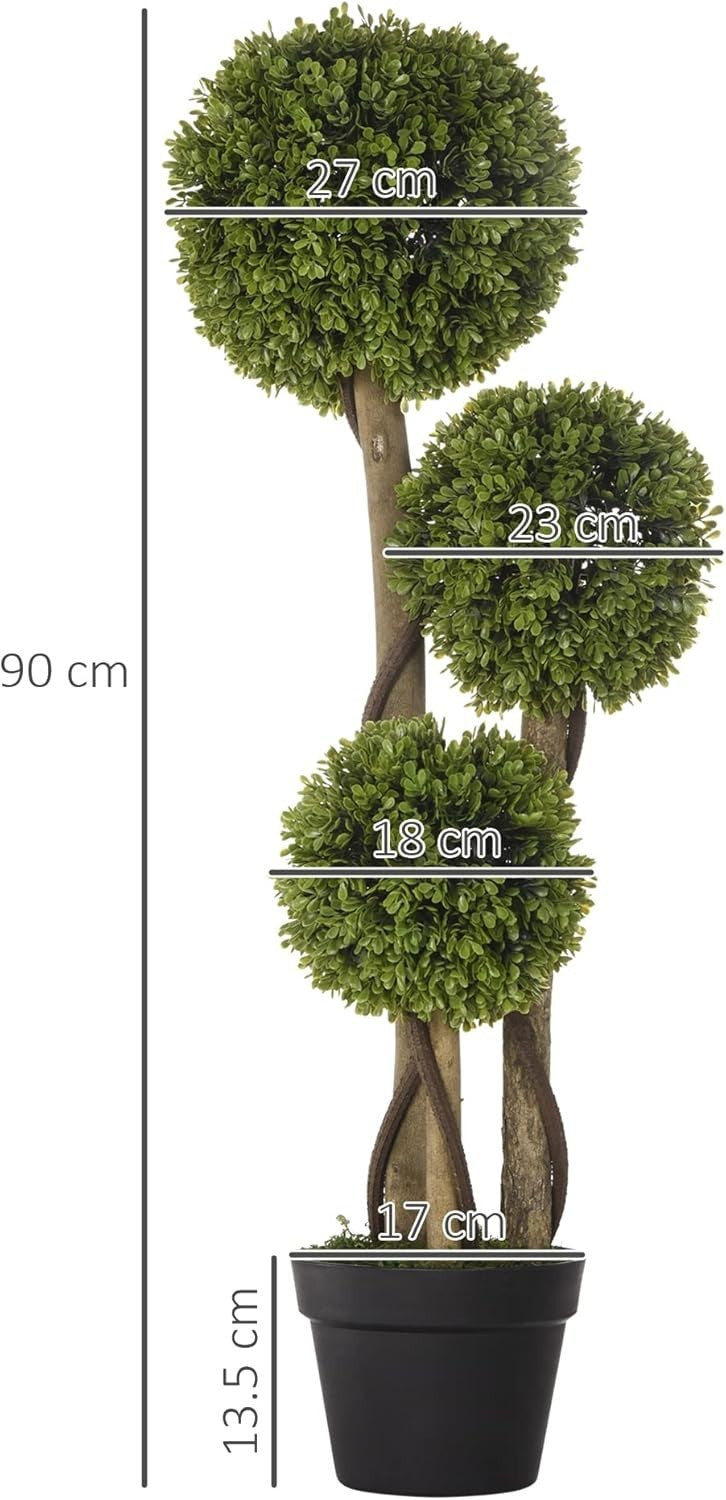 Set of 2 90cm Boxwood Topiary Trees Faux Plant UV Resistant Indoor Outdoor Décor