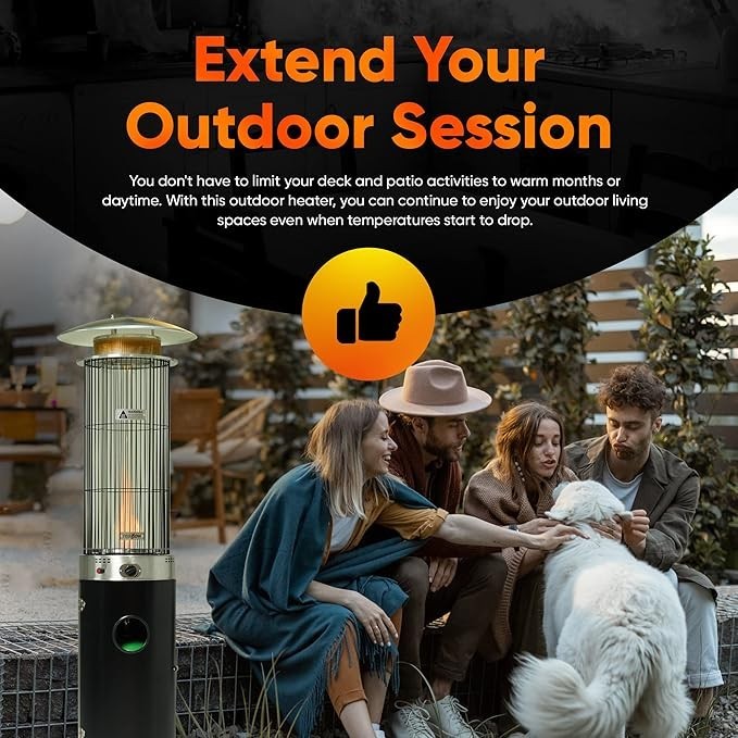 Outdoor Gas Patio Heater 13.5KW Spiral Flame Effect Adjustable Heat & Wheels