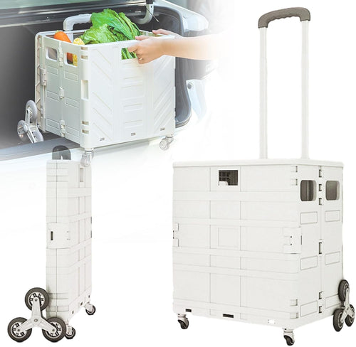 75L Foldable Shopping Trolley w/ Lid 50KG Stair Climber Cart Telescopic Handle
