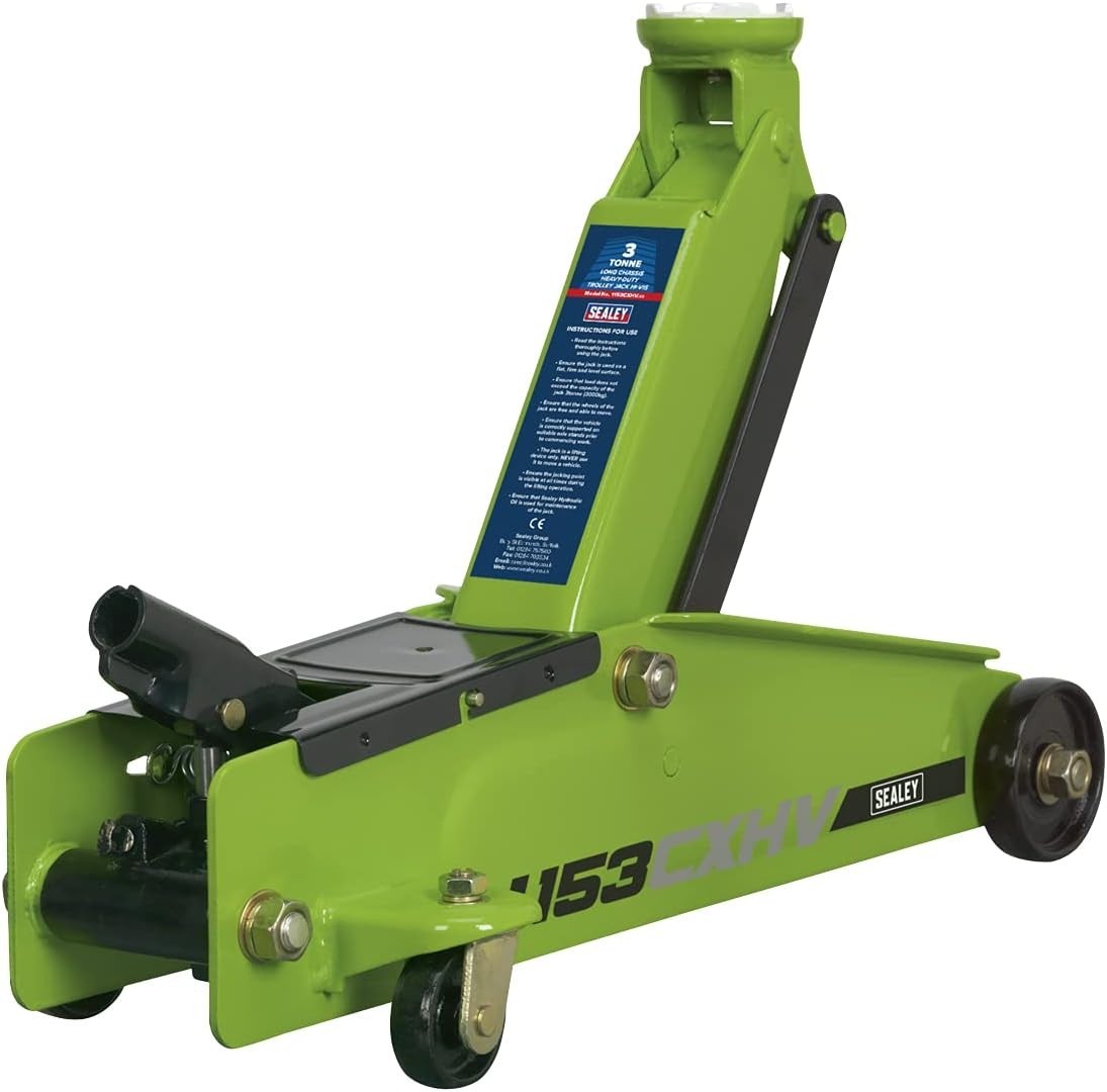 3 Ton Long Chassis Hydraulic Trolley Jack 140–432mm Heavy Duty Hi-Vis Green