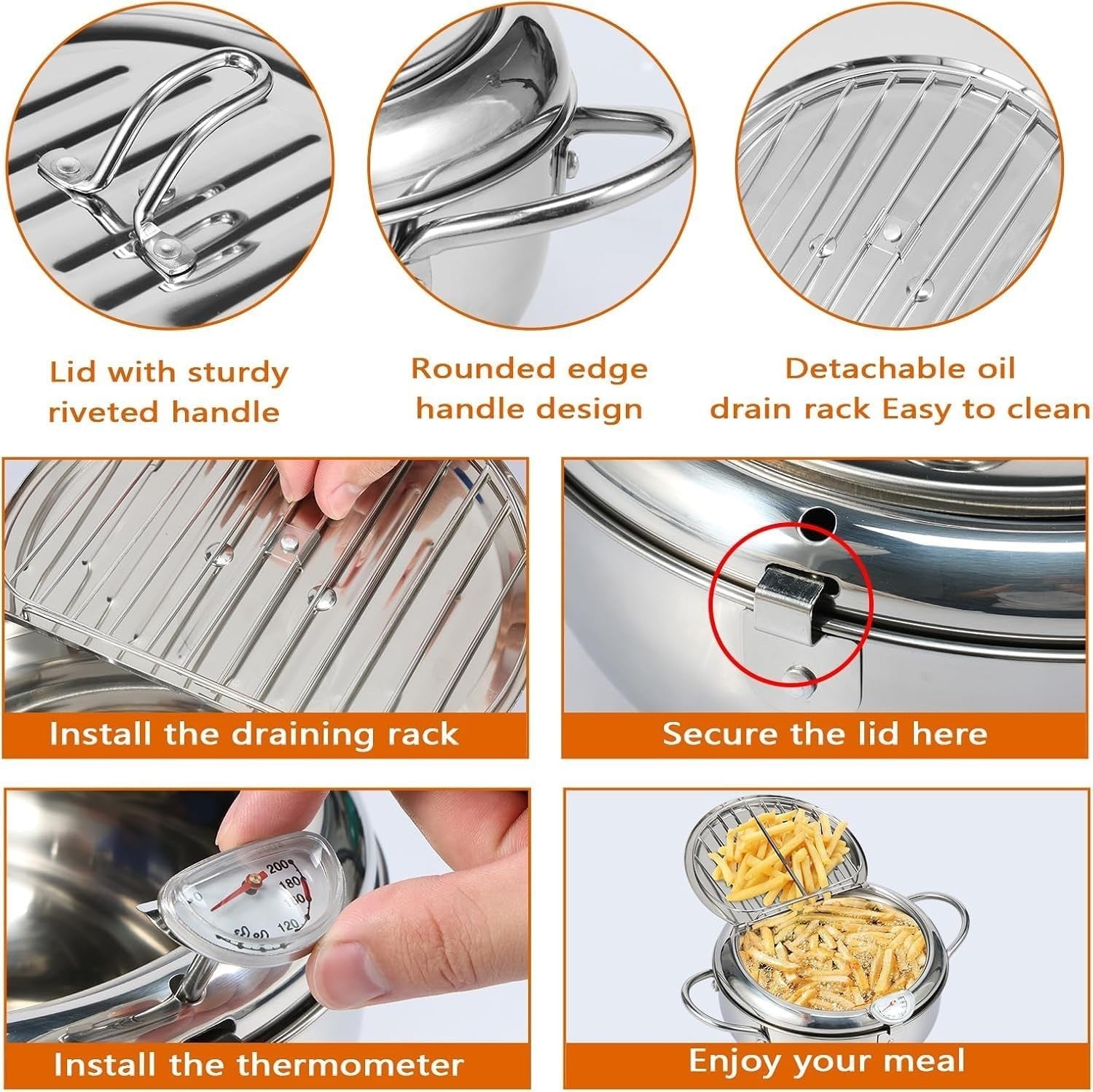Japanese Tempura Deep Fryer Pot 28cm Stainless Steel With Thermometer