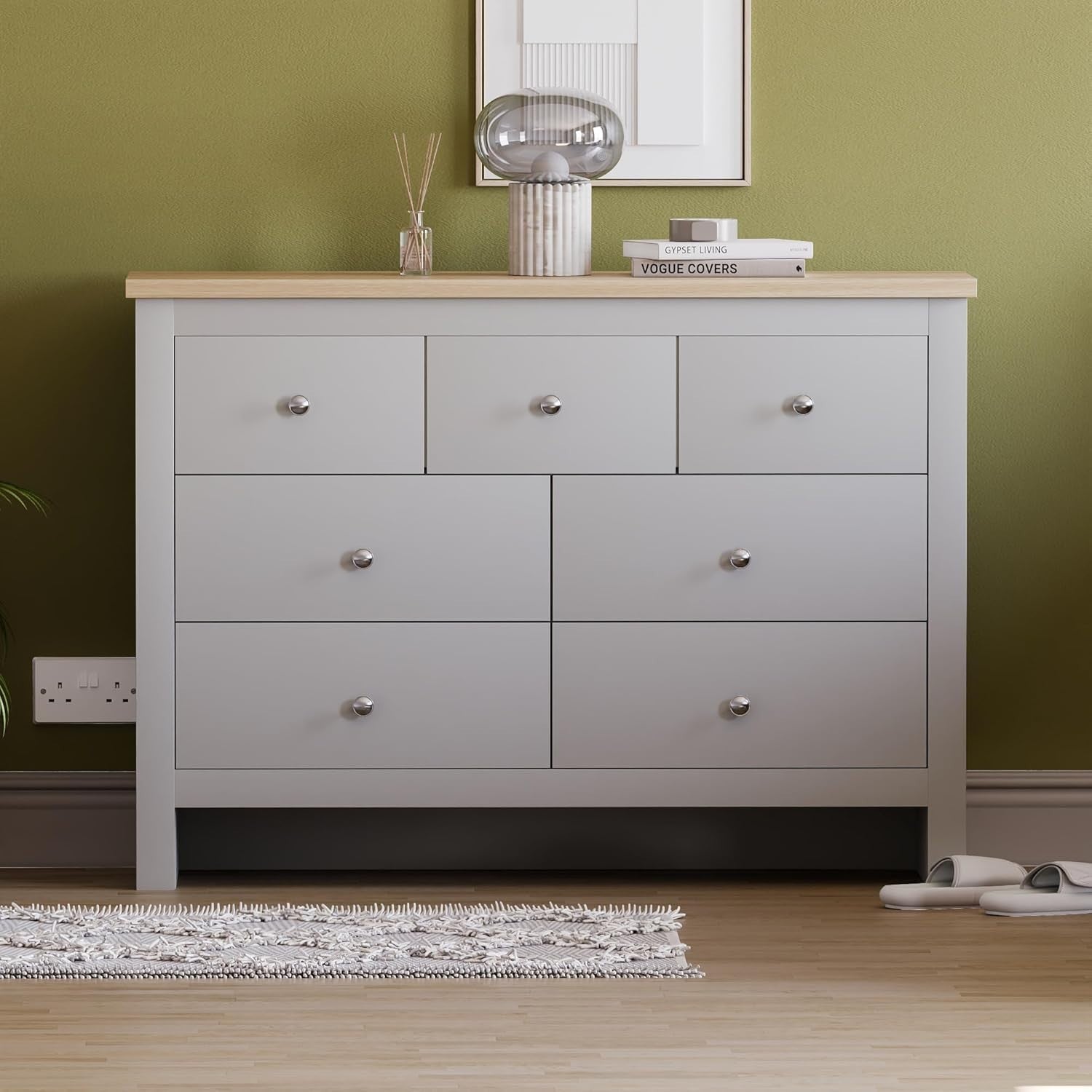 Grey 7-Drawer Wall-Mount Chest Storage Cabinet Modern Bedroom Organizer