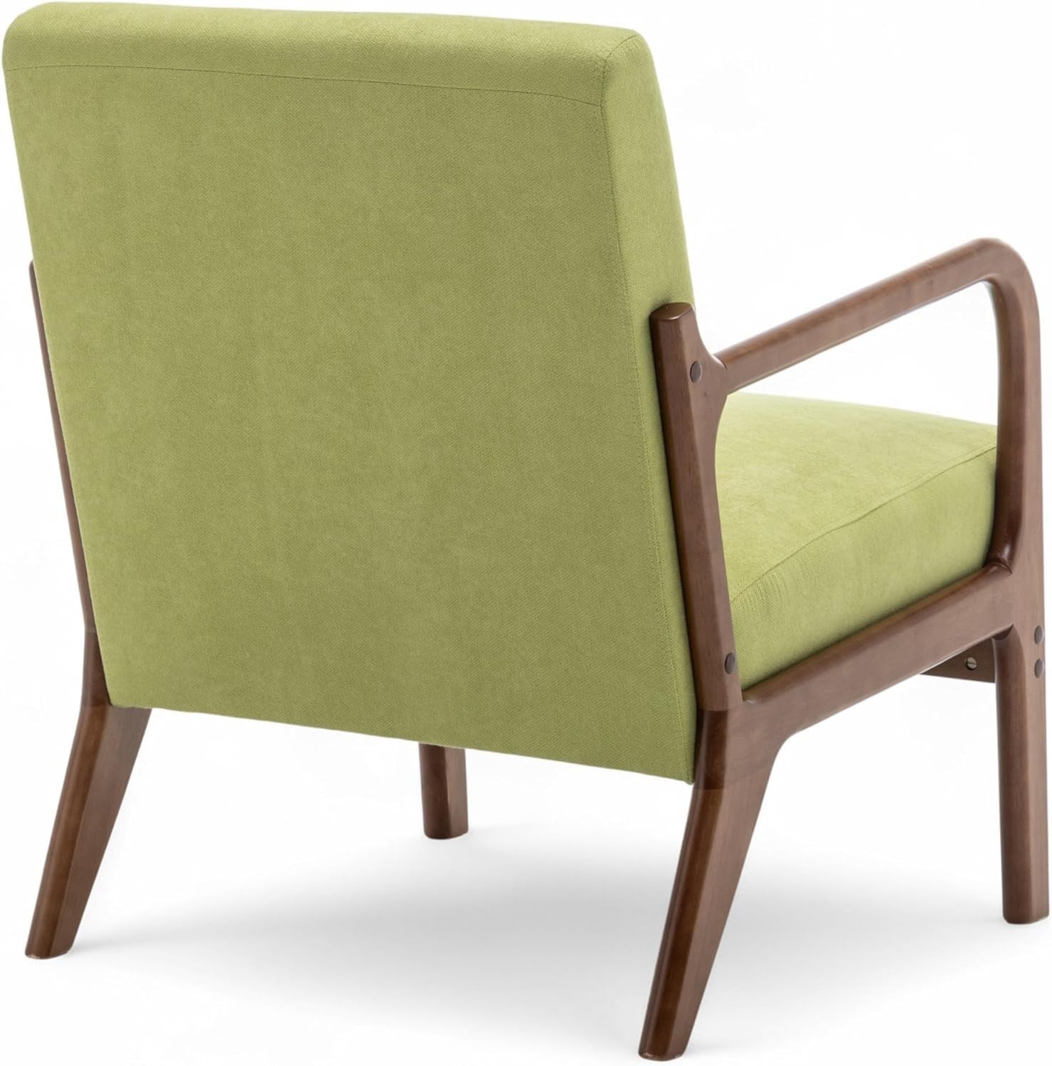 Lime Green Cotton Accent Chair – Solid Wood Armchair w/ Lumbar Cushion