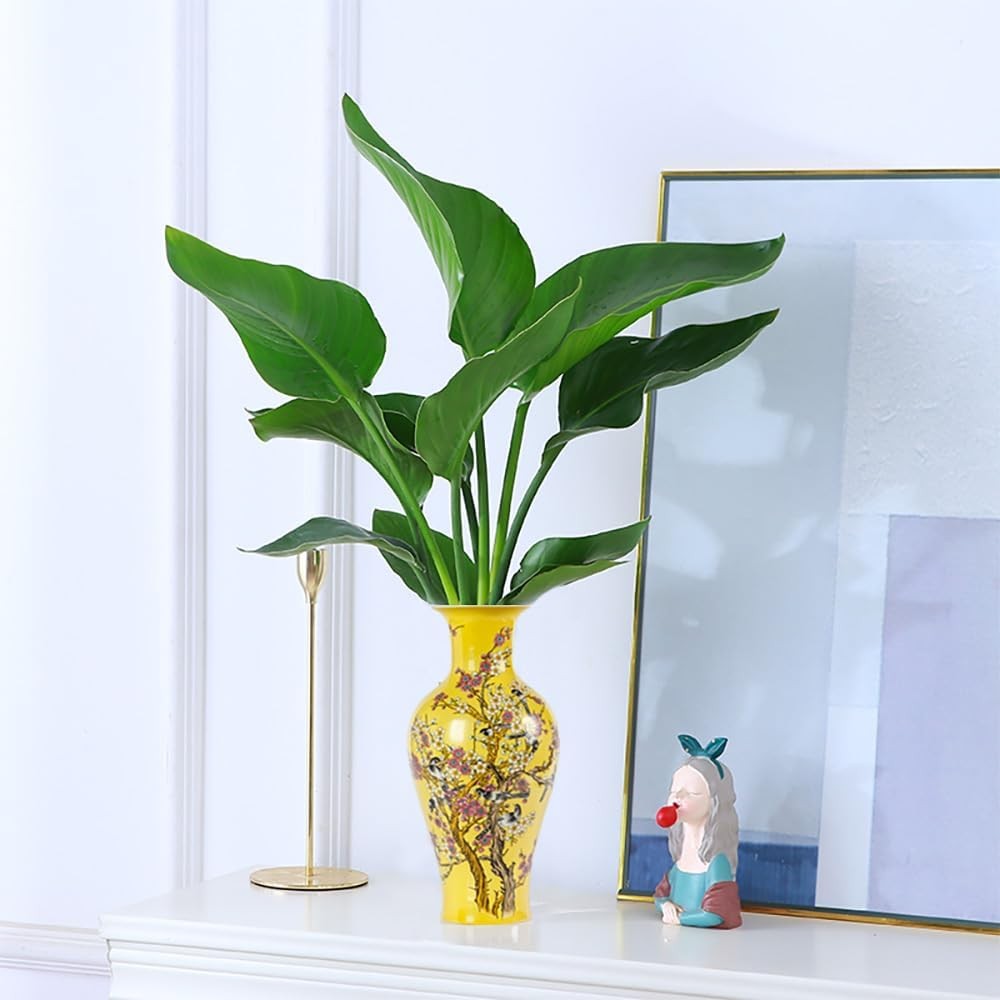 14 Inch Yellow Ceramic Flower Vase Hand Painted Luxury Table Centerpiece