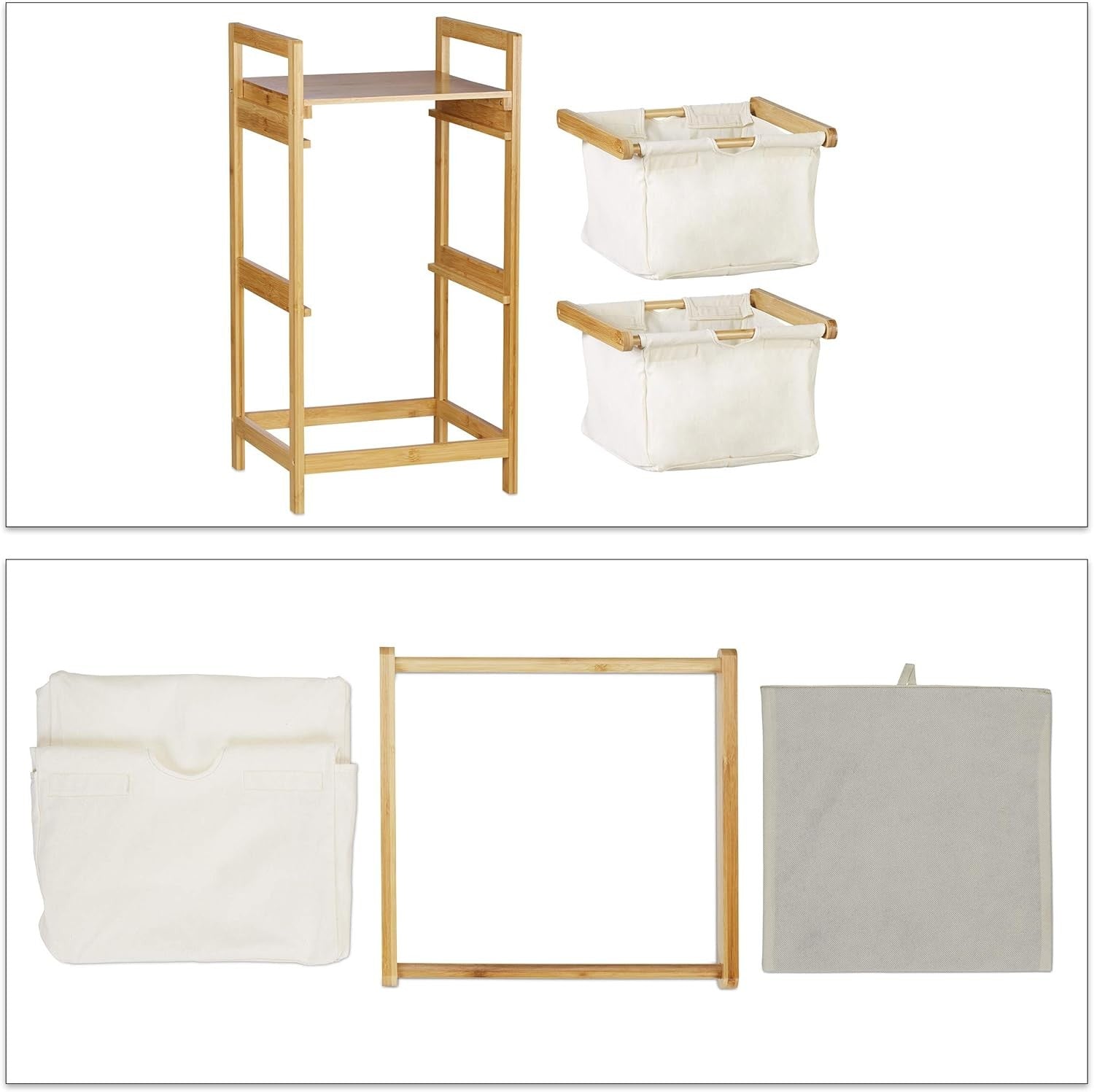 Bamboo Laundry Hamper 2 Drawer Clothes Sorter With Shelf Natural 25L Baskets