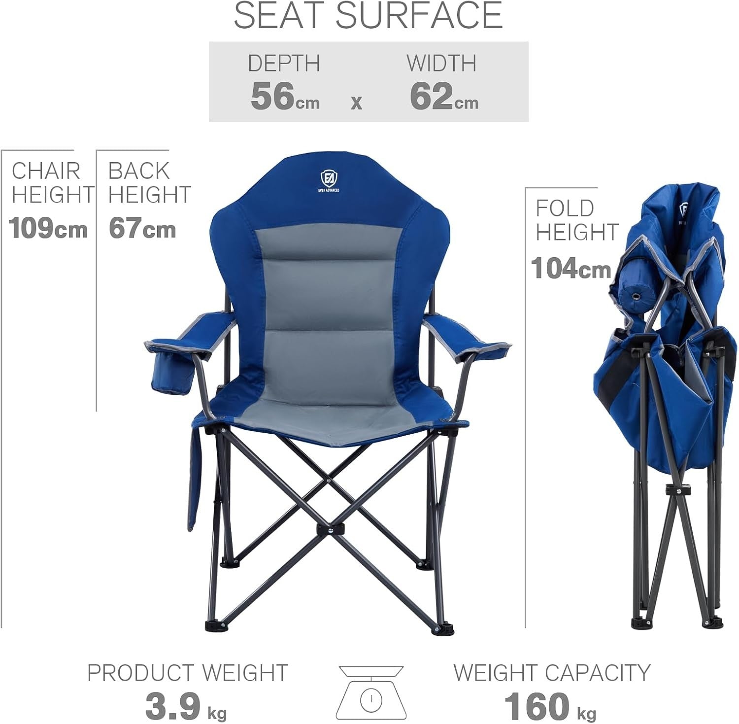 2x Heavy Duty Folding Camping Chairs High Back Padded w/ Cup Holder
