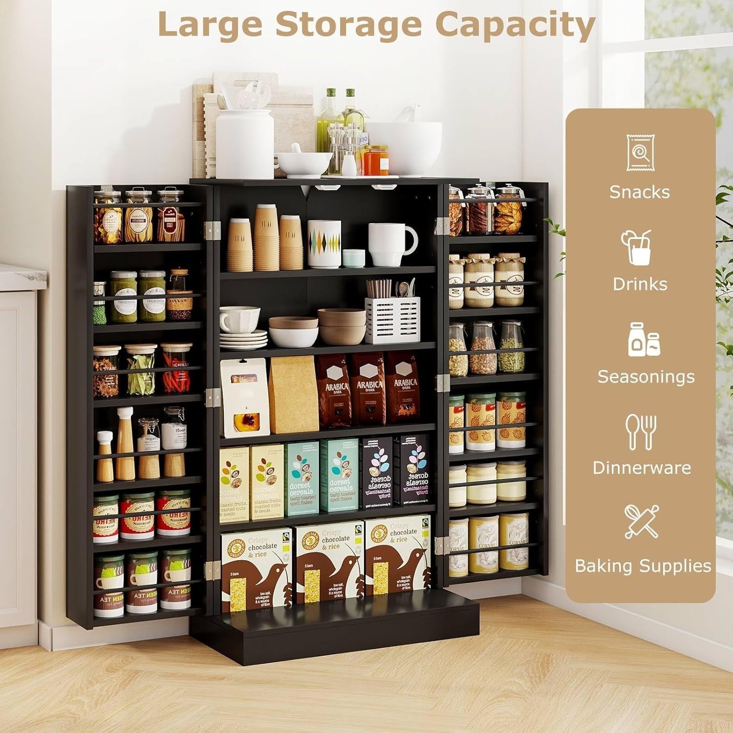 Black 59x30x104cm Kitchen Cupboard Pantry Cabinet Adjustable Shelves
