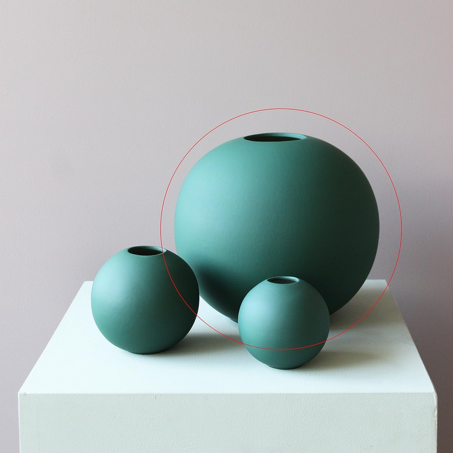 Dark Green Ceramic Ball Vase 20cm Modern Round Table Home Decor