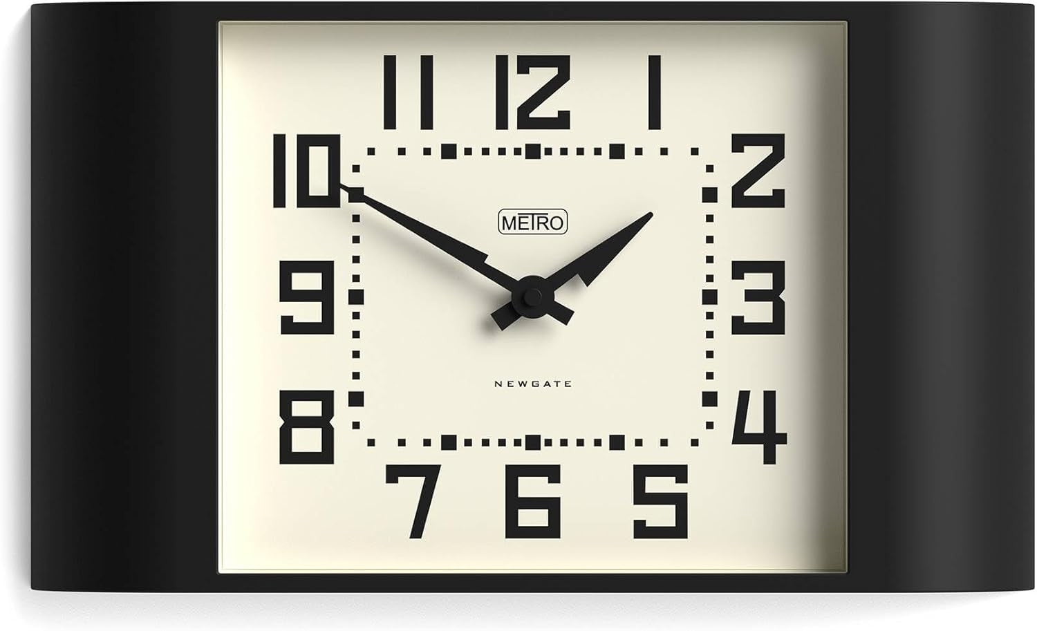 Retro Black Wall Clock 42cm Wide Mid-Century Modern Kitchen Home Office Decor