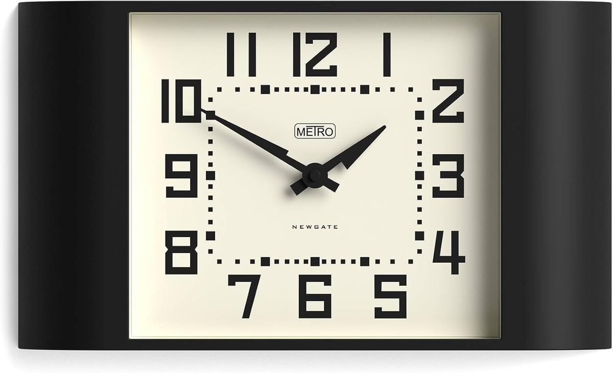 Retro Black Wall Clock 42cm Wide Mid-Century Modern Kitchen Home Office Decor