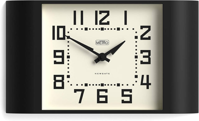 Retro Black Wall Clock 42cm Wide Mid-Century Modern Kitchen Home Office Decor