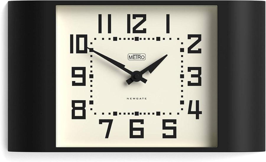 Retro Black Wall Clock 42cm Wide Mid-Century Modern Kitchen Home Office Decor