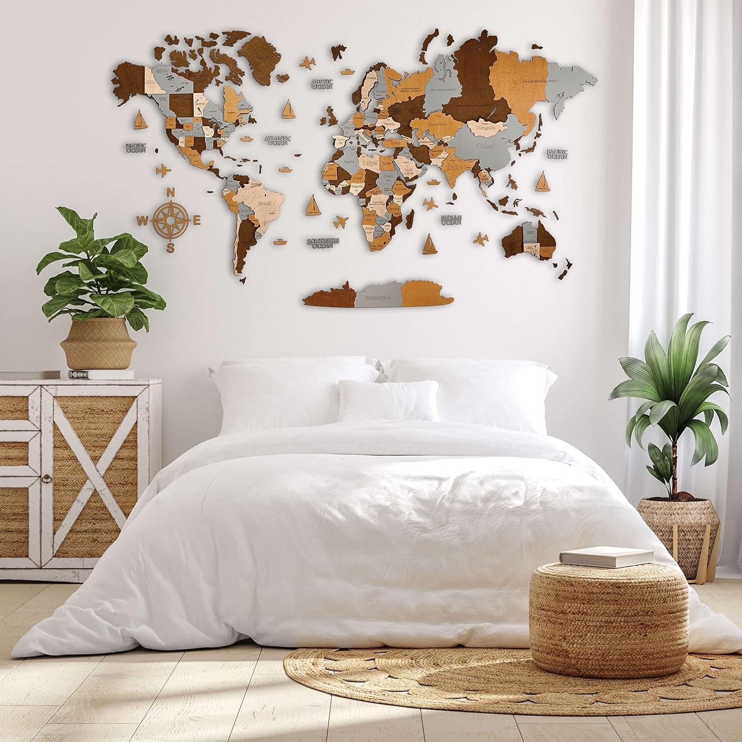 3D Wooden World Map Wall Decor Large Travel Art Home Office Decor