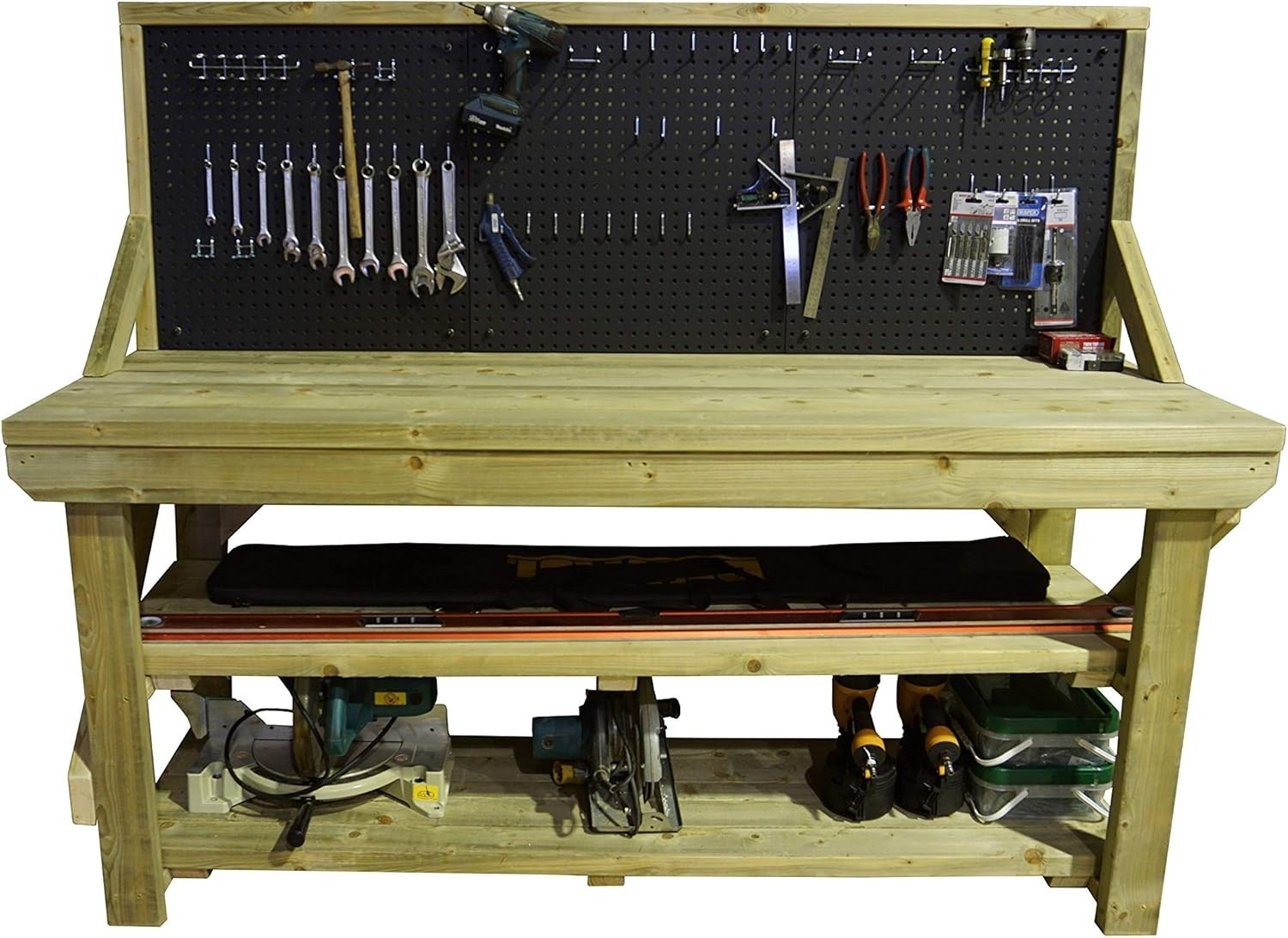 4ft Heavy Duty Workbench with Pegboard & Double Shelf – Includes 46-Piece