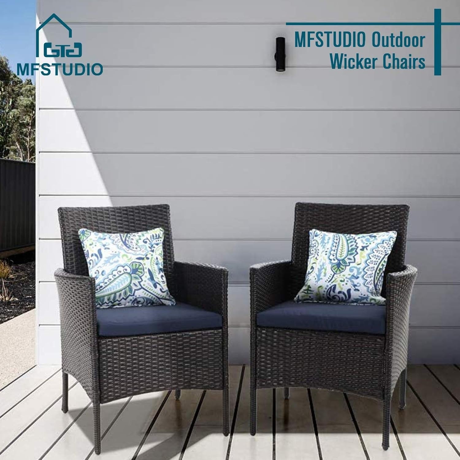 Outdoor Rattan Armchairs Set of 2 Cushioned Patio Garden Balcony Seats