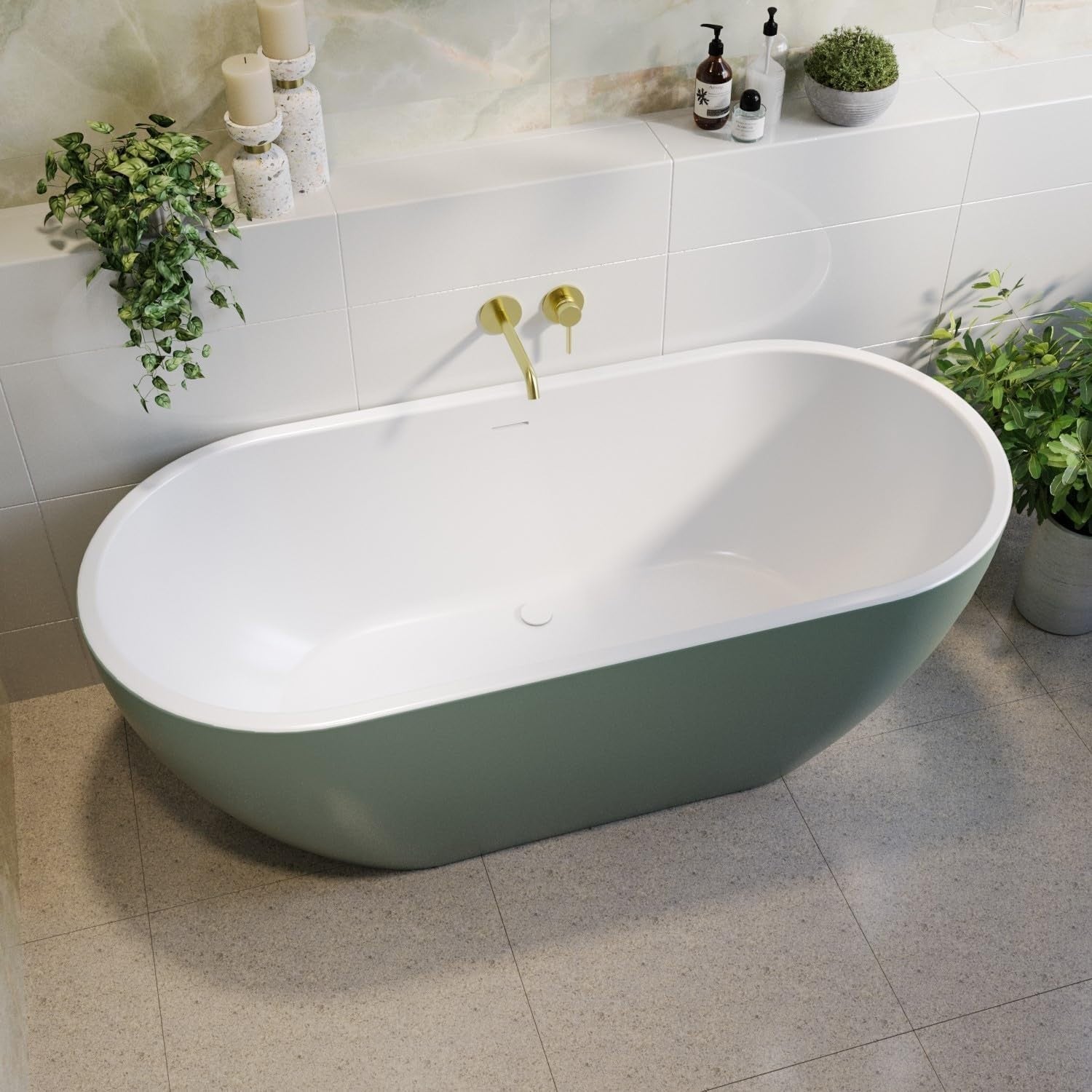 1650x750mm Freestanding Double Ended Bath Green Acrylic Modern Oval