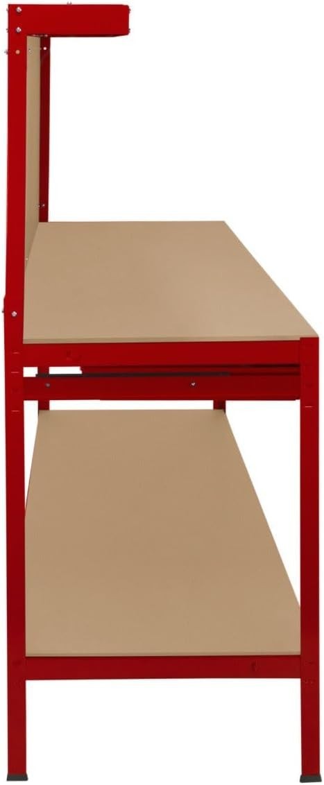 Red Garage Workbench Steel Pegboard Drawer LED Light 370kg Tool Station