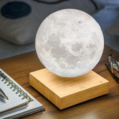 Lacquered White Ash Wood Magnetic Levitating Moon Lamp LED Light