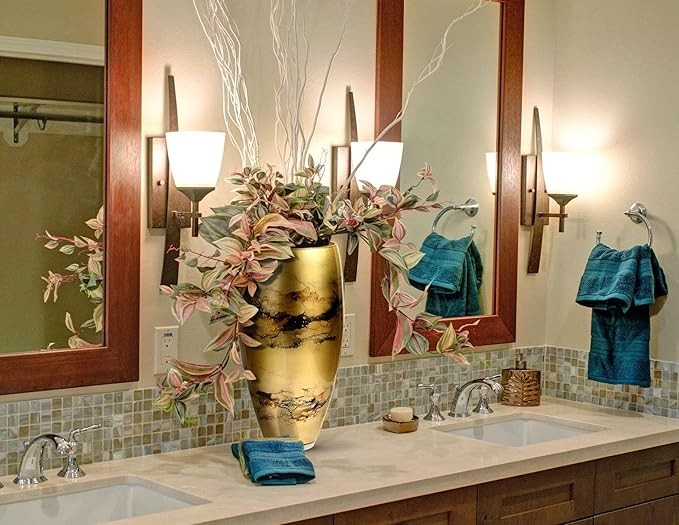 Gold Glass Floor Vase 38cm Tall Hand Blown Marble Effect Luxury Decor