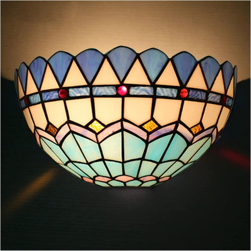 Mediterranean Stained Glass Wall Sconce, 12" Tiffany Style Light