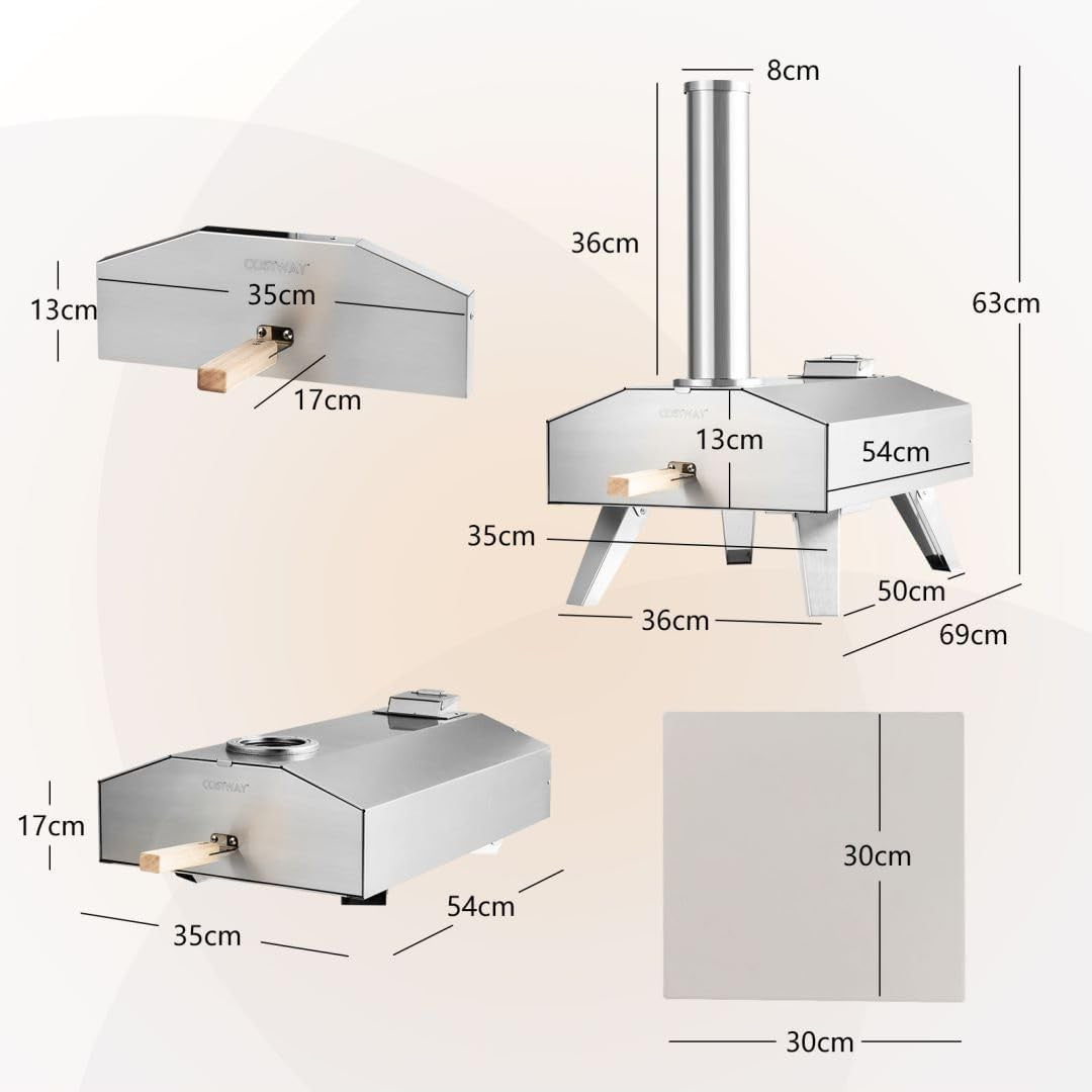 Outdoor Multi-Fuel Pizza Oven | Stainless Steel BBQ Grill with Stone & Foldable
