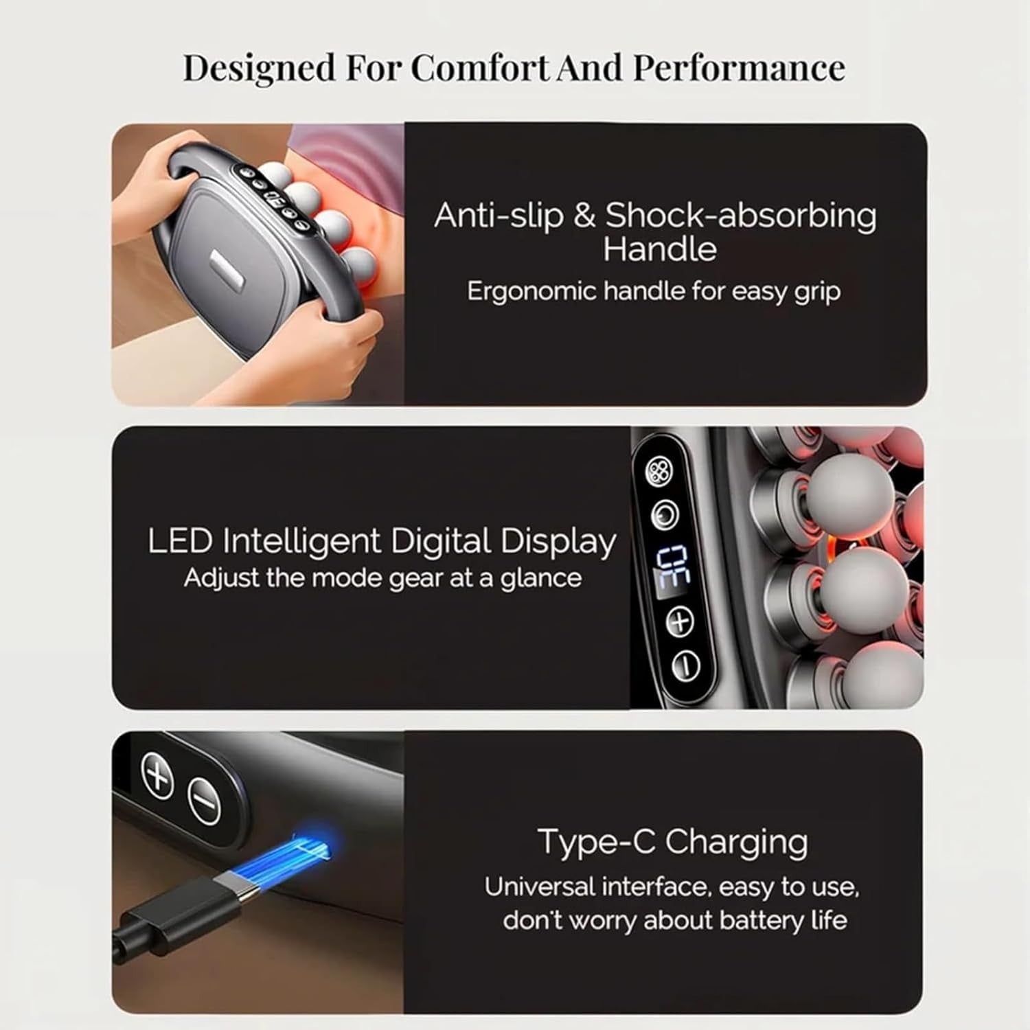 Deep Tissue Massage Gun LED Display Quiet Percussion Muscle Recovery Tool