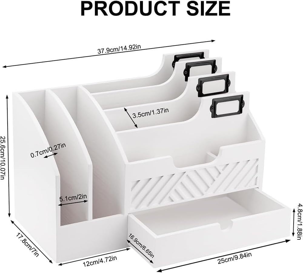 Wooden Desk Organizer Mail Sorter with Drawer & Storage for Office Home