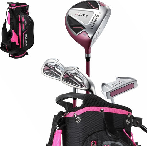 Junior Golf Club Set Ages 3–5 Pink Right Hand Driver Hybrid Bag