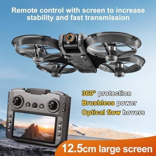 Foldable Drone with LCD Screen Remote, Dual 720P Cameras & 2 Batteries